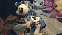 Size: 1696x960 | Tagged: safe, oc, oc only, oc:milky way, pony, bootleg, collar, female, irl, mare, milkmare, oc x oc, photo, plushie, saddle, shipping