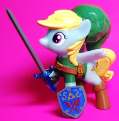 Size: 1576x1599 | Tagged: safe, chirpy hooves, custom, link, mcdonald's happy meal toys, shield, sword, the legend of zelda, toy