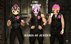 Size: 1920x1200 | Tagged: safe, edit, screencap, apple bloom, scootaloo, sweetie belle, crusaders of the lost mark, cutie mark, cutie mark crusaders, dean ambrose, parody, pro wrestling, roman reigns, seth rollins, the cmc's cutie marks, the shield, wrestling, wwe