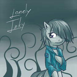 Size: 1024x1024 | Tagged: safe, artist:snus-kun, marble pie, bipedal, blue, choker, clothes, lonely inky, messy mane, sad, shirt, solo