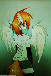 Size: 610x900 | Tagged: safe, artist:foxinshadow, oc, oc only, anthro, pegasus, black underwear, boyshorts, choker, clothes, corset piercing, looking back, nine inch nails, panties, piercing, socks, solo, tattoo, underwear