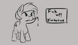 Size: 485x284 | Tagged: safe, pony, foal, monochrome, vulgar, zimbabwe