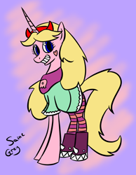 Size: 930x1200 | Tagged: safe, artist:saine grey, pony, unicorn, boots, clothes, fanart, princess, regalia, solo, star butterfly, star vs the forces of evil, stockings