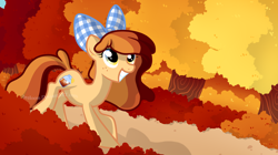 Size: 2592x1456 | Tagged: safe, artist:breioom, oc, oc only, oc:dixie sweet, autumn, orange, running, solo, trotting