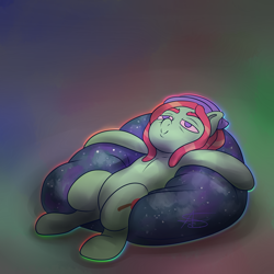 Size: 3000x3000 | Tagged: safe, artist:askamberfawn, tree hugger, 30 minute art challenge, beanbag chair, beanie, dreadlocks, explicit source, hat, hippie, implied drug use, red eyes, relaxing, tripping