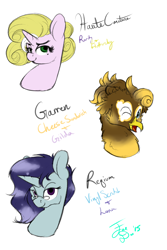 Size: 2000x3000 | Tagged: safe, artist:farewelldecency, oc, oc only, oc:garren, oc:haute couture, oc:regium, griffon, hybrid, crack ship offspring, interspecies, interspecies offspring, magical lesbian spawn, offspring, parent:cheese sandwich, parent:fluttershy, parent:gilda, parent:princess luna, parent:rarity, parent:vinyl scratch, parents:flarity