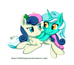 Size: 552x486 | Tagged: safe, artist:affinityshy, bon bon, lyra heartstrings, sweetie drops, female, lesbian, lyrabon, shipping