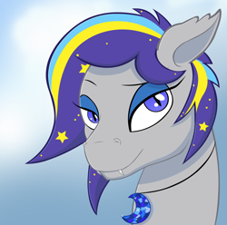 Size: 3116x3088 | Tagged: safe, artist:stelar-eclipse, oc, oc only, oc:night lark, bat pony, pony, bedroom eyes, bust, fangs, necklace, portrait