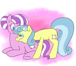 Size: 920x800 | Tagged: safe, artist:dorkasus, nurse coldheart, nurse snowheart, nurse sweetheart, pony, blushing, cute, female, lesbian, mare, nuzzling, shipping, sweetcold, tumblr