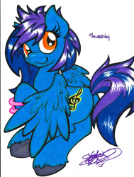 Size: 1024x1351 | Tagged: safe, artist:stazik, oc, oc only, oc:sonerity, pegasus, pony, female, rule 63, traditional art