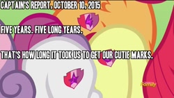 Size: 1280x720 | Tagged: safe, apple bloom, scootaloo, sweetie belle, crusaders of the lost mark, caption, cutie mark, cutie mark crusaders, halo (series), halo wars, image macro, meme, text, the cmc's cutie marks