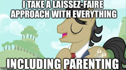 Size: 490x274 | Tagged: safe, edit, edited screencap, screencap, diamond tiara, filthy rich, family appreciation day, eyes closed, image macro, laissez-faire, meme, op is a cuck, solo