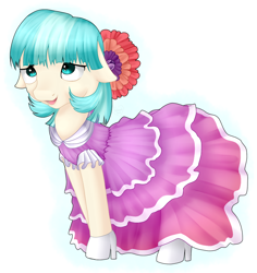 Size: 850x900 | Tagged: dead source, safe, artist:seleneat, coco pommel, clothes, dress, floppy ears, solo