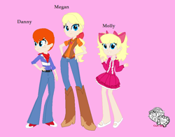 Size: 813x638 | Tagged: safe, artist:darkangelpuppet01, danny williams, megan williams, molly williams, human, equestria girls, g1, eqg promo pose set, equestria girls style, equestria girls-ified, my little pony logo, rainbow of light, siblings, williams siblings