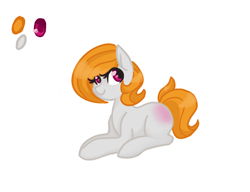 Size: 1300x1000 | Tagged: safe, artist:hippykat13, oc, oc only, /mlp/, blank flank, cute, looking at you, prone, request, simple background, smiling, solo, white background