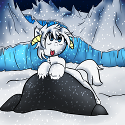 Size: 1200x1200 | Tagged: safe, artist:fullmetalpikmin, ear fluff, ice, league of legends, poro, snow, snowfall, tongue out, unshorn fetlocks