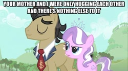 Size: 926x517 | Tagged: safe, edit, edited screencap, screencap, diamond tiara, filthy rich, earth pony, pony, caption, female, filly, image macro, implied sex, male, meme, stallion