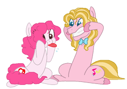 Size: 690x486 | Tagged: safe, artist:asliceoflife, oc, oc only, oc:marshmellow, oc:pop rocks, brother and sister, female, male, offspring, parent:pinkie pie, parent:prince blueblood, parents:bluepie, raspberry, siblings, silly, tongue out