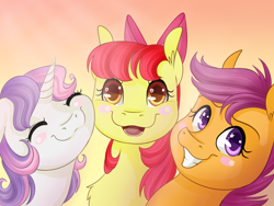 Size: 4000x3000 | Tagged: safe, artist:chiweee, apple bloom, scootaloo, sweetie belle, adorabloom, cute, cutealoo, cutie mark crusaders, diasweetes, wingding eyes