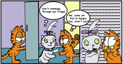 Size: 3296x1712 | Tagged: safe, artist:helsaabi, opalescence, comic, eating, garfield