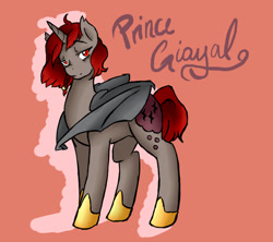 Size: 900x800 | Tagged: safe, artist:jointsupermodel, oc, oc only, oc:prince giayal, alicorn, bat pony, pony, alicorn oc, canon x oc, clothes, offspring, parent:princess luna, parent:unnamed oc, parents:canon x oc, ponytail, shipping, shoes, shy