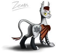 Size: 2592x1936 | Tagged: safe, artist:clot, oc, oc only, oc:zim, sphinx, bat sphinx, batsphinx, fangs, paws, simple background, slit eyes, solo, sphinx oc