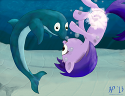 Size: 1950x1500 | Tagged: safe, artist:halflingpony, sea swirl, seafoam, dolphin, bubble, cutiespark, filly, underwater