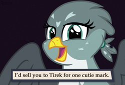 Size: 1500x1028 | Tagged: safe, artist:icaron, gabby, griffon, the fault in our cutie marks, caption, cute, guide to troubled birds, parody, reference, show accurate