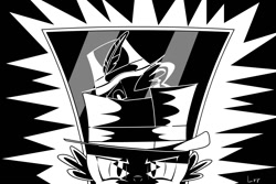 Size: 1200x800 | Tagged: safe, artist:lolrev, spike, dragon, hat, monochrome, solo