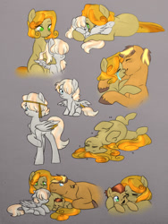 Size: 774x1032 | Tagged: safe, artist:kianamai, artist:mrs89fluffy, oc, oc only, oc:amber lily, oc:angel feather, oc:copper, oc:golden delicious, pony, adopted offspring, baby, baby pony, colored, crying, female, foal, kilalaverse, male, next generation, oc x oc, offspring, offspring shipping, offspring's offspring, parent:applejack, parent:caramel, parent:oc:amber lily, parent:oc:golden delicious, parent:oc:herb, parent:oc:isis quartz, parents:carajack, parents:oc x oc, pregnant, shipping, simple background, straight
