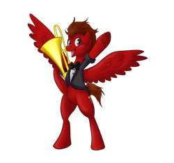 Size: 1600x1500 | Tagged: safe, artist:nivimonster, oc, oc only, oc:slide fortissimo, pony, bipedal, clothes, solo, trombone, tuxedo