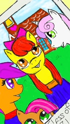 Size: 720x1280 | Tagged: safe, artist:arcanelexicon, apple bloom, babs seed, scootaloo, sweetie belle, cutie mark, graduation