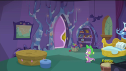 Size: 1920x1080 | Tagged: safe, screencap, spike, dragon, tanks for the memories, discovery family logo, male, solo, spike's bed, spike's room