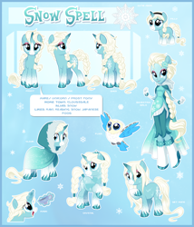 Size: 3011x3519 | Tagged: safe, artist:centchi, oc, oc only, oc:snow spell, pony, unicorn, equestria girls, equestria girls-ified, ponied up, reference sheet, solo, totally not elsa