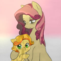 Size: 894x894 | Tagged: safe, artist:kianamai, artist:mrs89fluffy, oc, oc only, oc:amber lily, oc:isis quartz, crystal pony, pony, colored, crystal pony oc, female, kilalaverse, mother and child, mother and daughter, next generation, offspring, parent and child, parent:oc:herb, parent:oc:isis quartz, parents:oc x oc, sick, younger