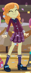 Size: 412x956 | Tagged: safe, screencap, orange sherbette, scootaloo, equestria girls, friendship games, background human, confetti, cute, dancing, eyes closed, smiling