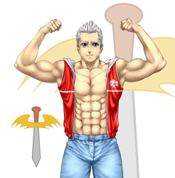 Size: 600x610 | Tagged: safe, artist:pia-sama, oc, oc only, oc:silver spark, human, abs, blue eyes, canada, canadian, flexing, humanized, humanized oc, male, muscles, pecs, solo