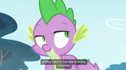 Size: 1277x714 | Tagged: safe, screencap, spike, dragon, inspiration manifestation, canada, meme, youtube caption