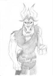 Size: 744x1052 | Tagged: safe, artist:saturdaymorningproj, lord tirek, evil grin, monochrome, sketch, solo, traditional art