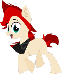 Size: 846x1000 | Tagged: safe, artist:zvn, oc, oc only, oc:red pone (8chan), earth pony, pony, /pone/, 8chan, blank flank, clothes, female, infinity, mare, scarf, simple background, smiling, solo, transparent background, trotting