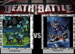 Size: 900x643 | Tagged: artist needed, safe, idw, screencap, changeling, death battle, sharkticons, transformers