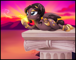 Size: 2040x1614 | Tagged: safe, artist:centchi, oc, oc only, oc:glimmer dust, pegasus, pony, desert, glow, solo