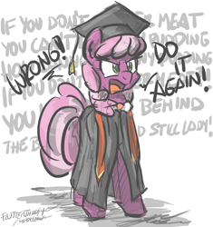 Size: 2824x3000 | Tagged: safe, artist:flutterthrash, cheerilee, dialogue, graduation, graduation cap, hat, newbie artist training grounds, pink floyd, song reference, the wall