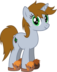 Size: 1677x2111 | Tagged: safe, artist:outlawedtofu, oc, oc only, oc:calamity, oc:littlepip, pony, unicorn, fallout equestria, clothes, cute, fanfic, fanfic art, female, freckles, hooves, horn, implied shipping, male, mare, pipabetes, piplamity, simple background, slippers, smiling, solo, straight, themed slippers, transparent background, vector