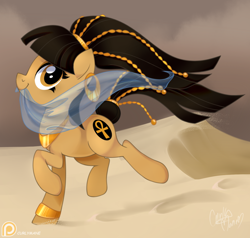 Size: 1052x1000 | Tagged: safe, artist:va1ly, oc, oc only, oc:cleotrotra, ankh, cute, desert, egyptian, egyptian pony, patreon, solo