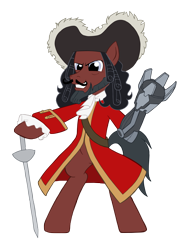 Size: 1923x2552 | Tagged: safe, artist:edcom02, pony, amputee, bipedal, captain hook, klaw, marvel, peter pan, ponified, prosthetic limb, prosthetics, simple background, solo, transparent background, ulysses klaue