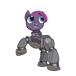 Size: 2048x2048 | Tagged: safe, artist:lemonschooner, derpibooru exclusive, oc, oc only, earth pony, pony, fallout equestria, armor, open mouth, pointing, power armor, rearing, short hair, short mane, solo, steel ranger, steel rangers