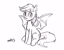 Size: 8664x6708 | Tagged: safe, artist:empty-10, oc, oc only, oc:daturea eventide, bat pony, pony, absurd resolution, fangs, grayscale, monochrome, sitting, solo, traditional art