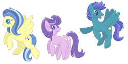 Size: 1280x640 | Tagged: safe, artist:orcakisses, clear skies, open skies, sunshower, pegasus, pony, tanks for the memories, open mouth, profile, simple background, transparent background, trio