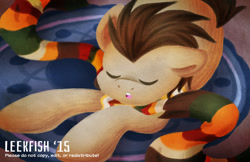 Size: 1280x828 | Tagged: safe, artist:abbystarling, doctor whooves, pony, clothes, eyes closed, male, scarf, sleeping, solo, stallion